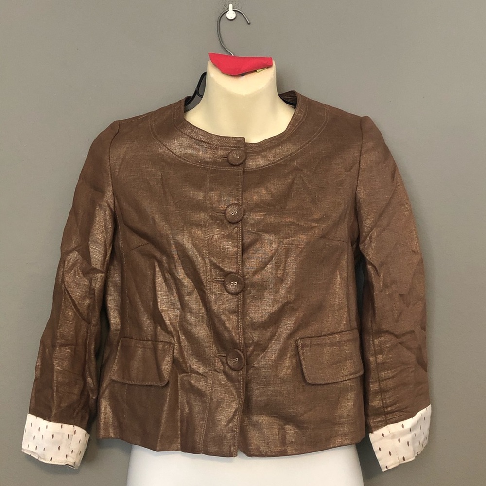 Vertigo Blazer Button Linen S Bronze Metallic EUC